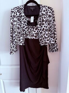 Black Dress with White and Black Leopard Print Jacket